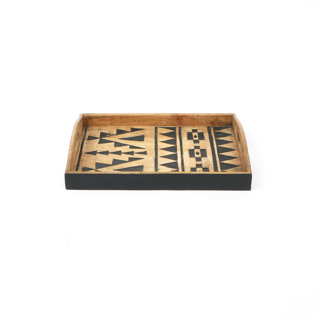 Matterhorn 3-Piece Handcrafted Wood Nesting Trays – Black Carved Mountain Design Serving & Decor Set