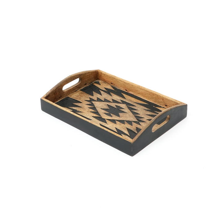 Matterhorn 3-Piece Handcrafted Wood Nesting Trays – Black Carved Mountain Design Serving & Decor Set