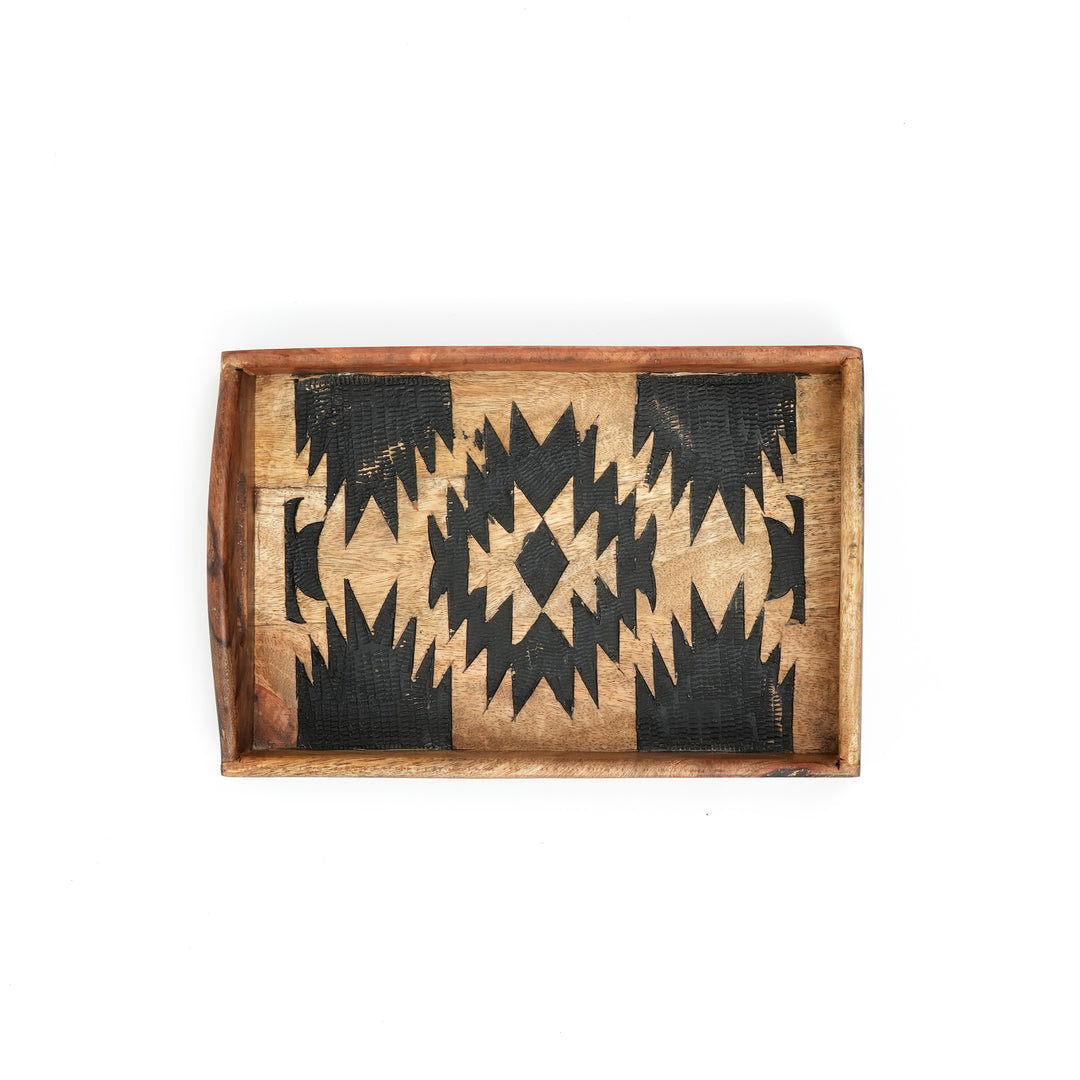 Matterhorn 3-Piece Handcrafted Wood Nesting Trays – Black Carved Mountain Design Serving & Decor Set