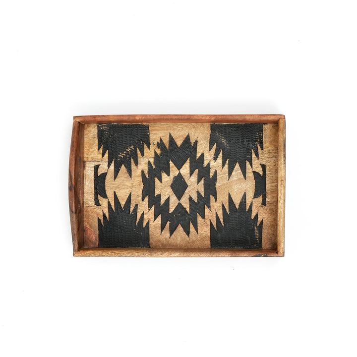 Matterhorn 3-Piece Handcrafted Wood Nesting Trays – Black Carved Mountain Design Serving & Decor Set