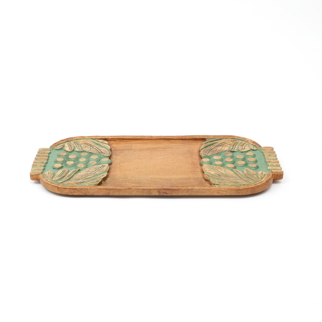 Handcrafted Green Wash Carved Grapes Wooden Serving Board | Rustic Charcuterie & Cheese Platter