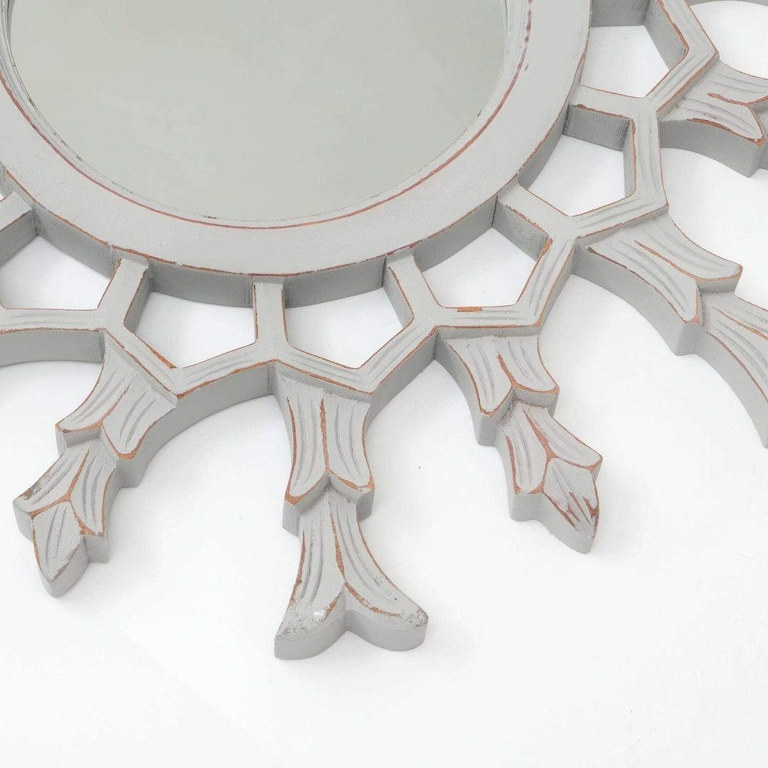 Metallic Wooden Sunburst Wall Mirror