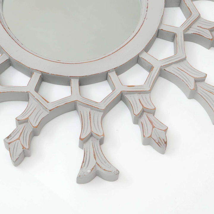 Metallic Wooden Sunburst Wall Mirror
