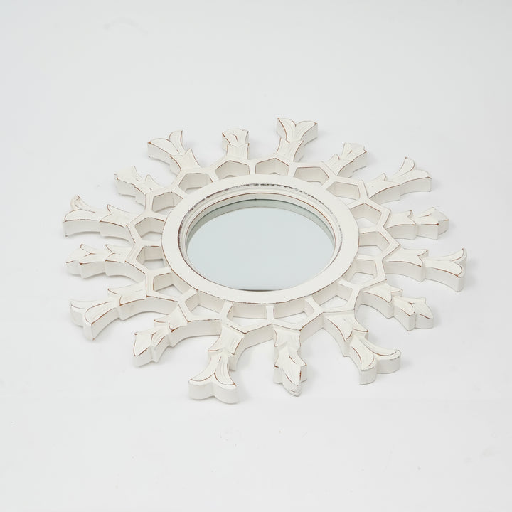 Specchio da parete a raggiera in legno metallico