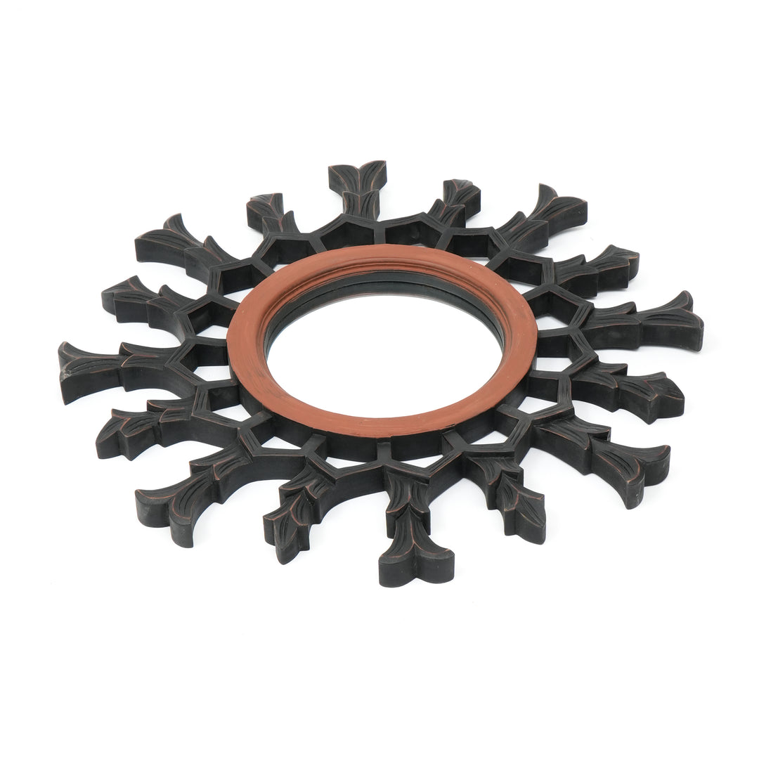 Specchio da parete a raggiera in legno metallico