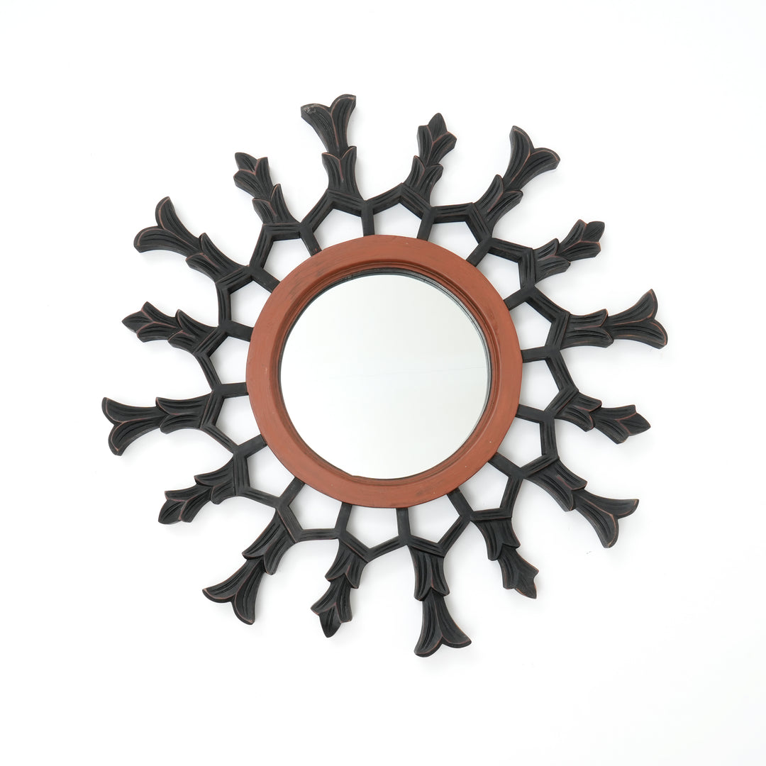 Specchio da parete a raggiera in legno metallico