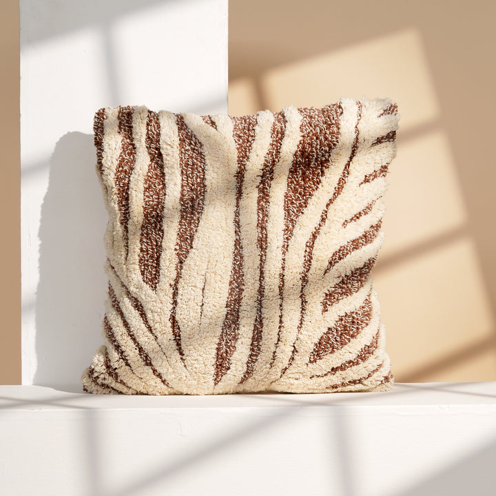 Driftweave Zebra Pattern Tufted Cushion | Ivory & Brown Decorative Pillow