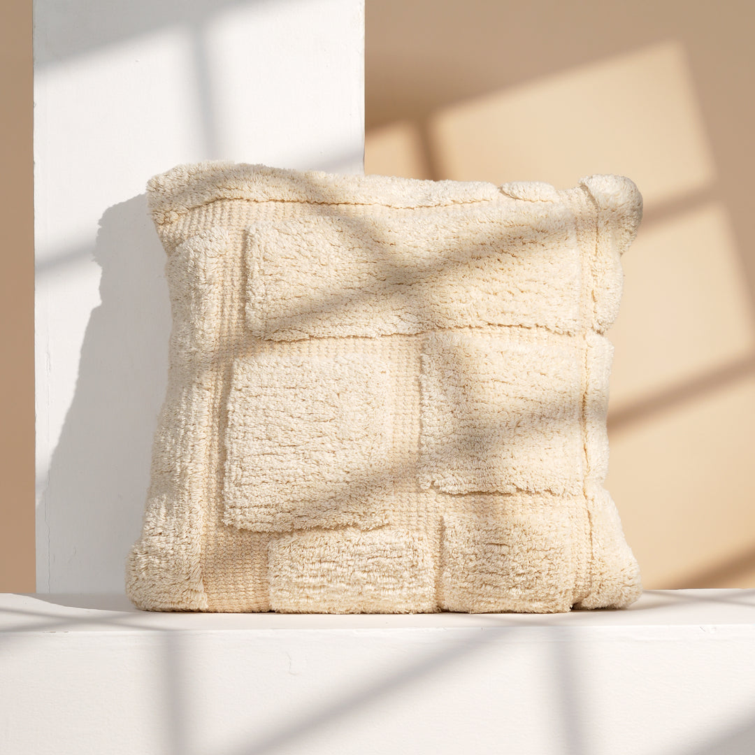 Ivory Dune Textured Tufted Cotton Cushion with Filler 46 cm