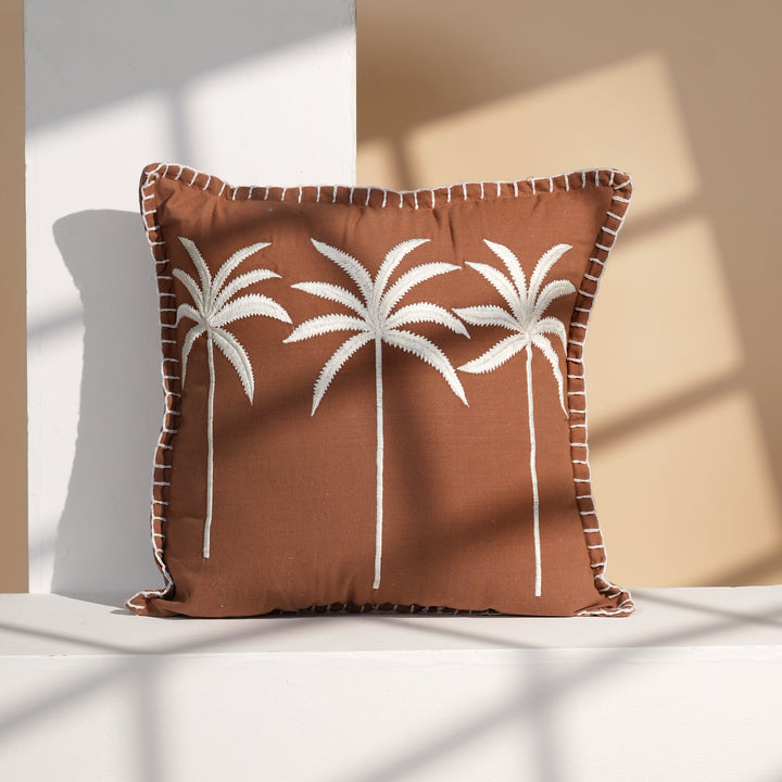 Palm Tree Embroidered Cotton Cushion with Filler 46cm