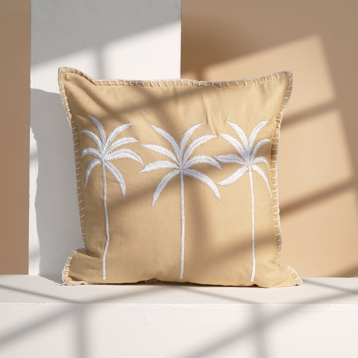 Palm Tree Embroidered Cotton Cushion with Filler 46cm