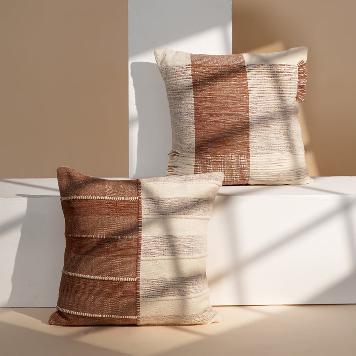 Terra Woven Pattern Cushion | Slub Yarn Cotton Decorative Pillow