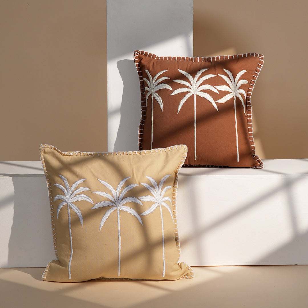 Palm Tree Embroidered Cotton Cushion with Filler 46cm