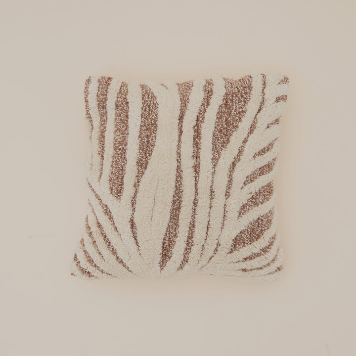 Driftweave Zebra Pattern Tufted Cushion | Ivory & Brown Decorative Pillow