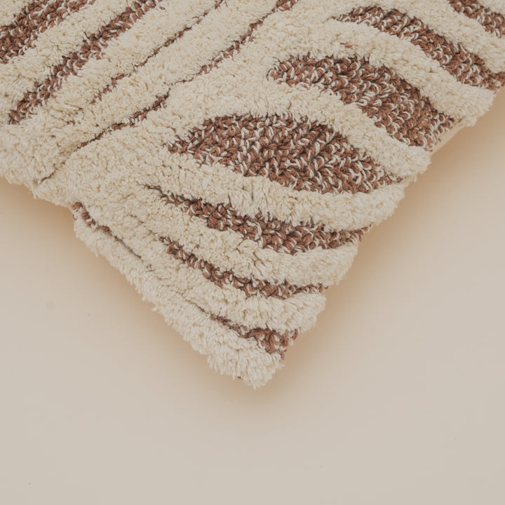 Driftweave Zebra Pattern Tufted Cushion | Ivory & Brown Decorative Pillow