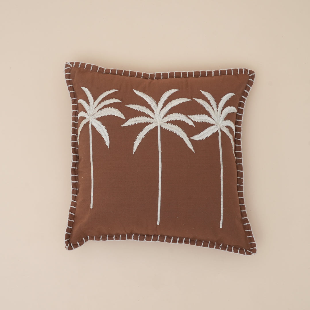 Palm Tree Embroidered Cotton Cushion with Filler 46cm