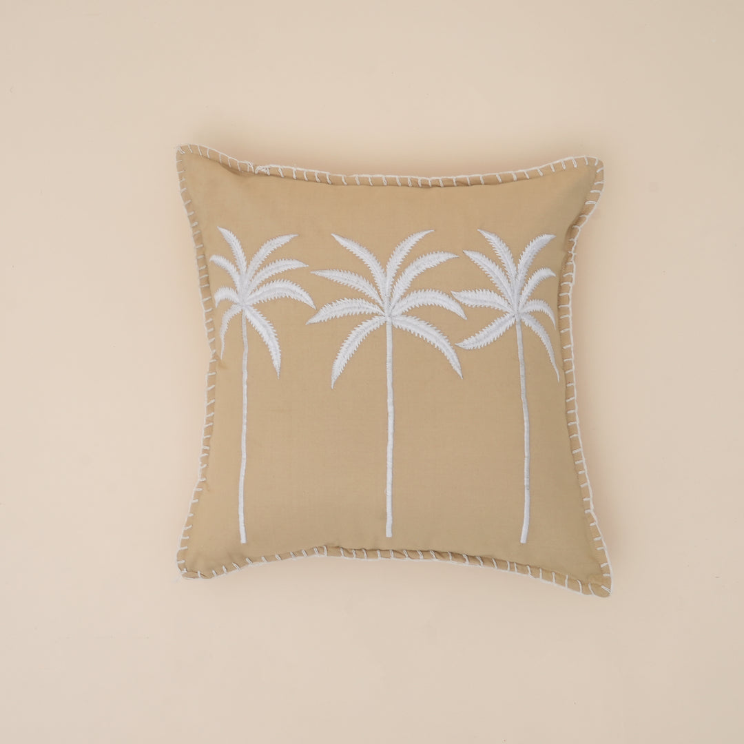 Palm Tree Embroidered Cotton Cushion with Filler 46cm