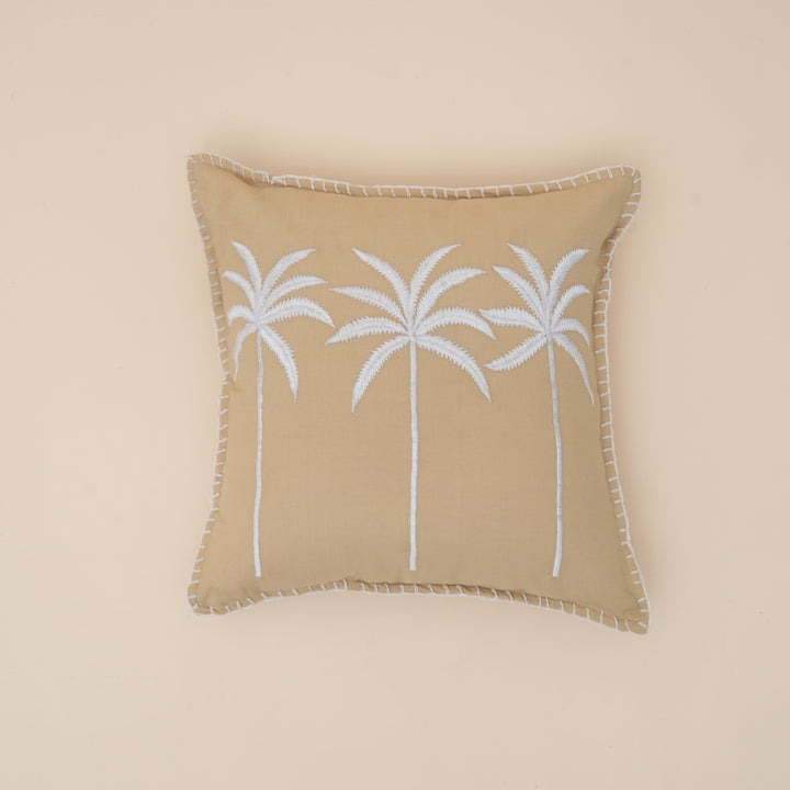 Palm Tree Embroidered Cotton Cushion with Filler 46cm
