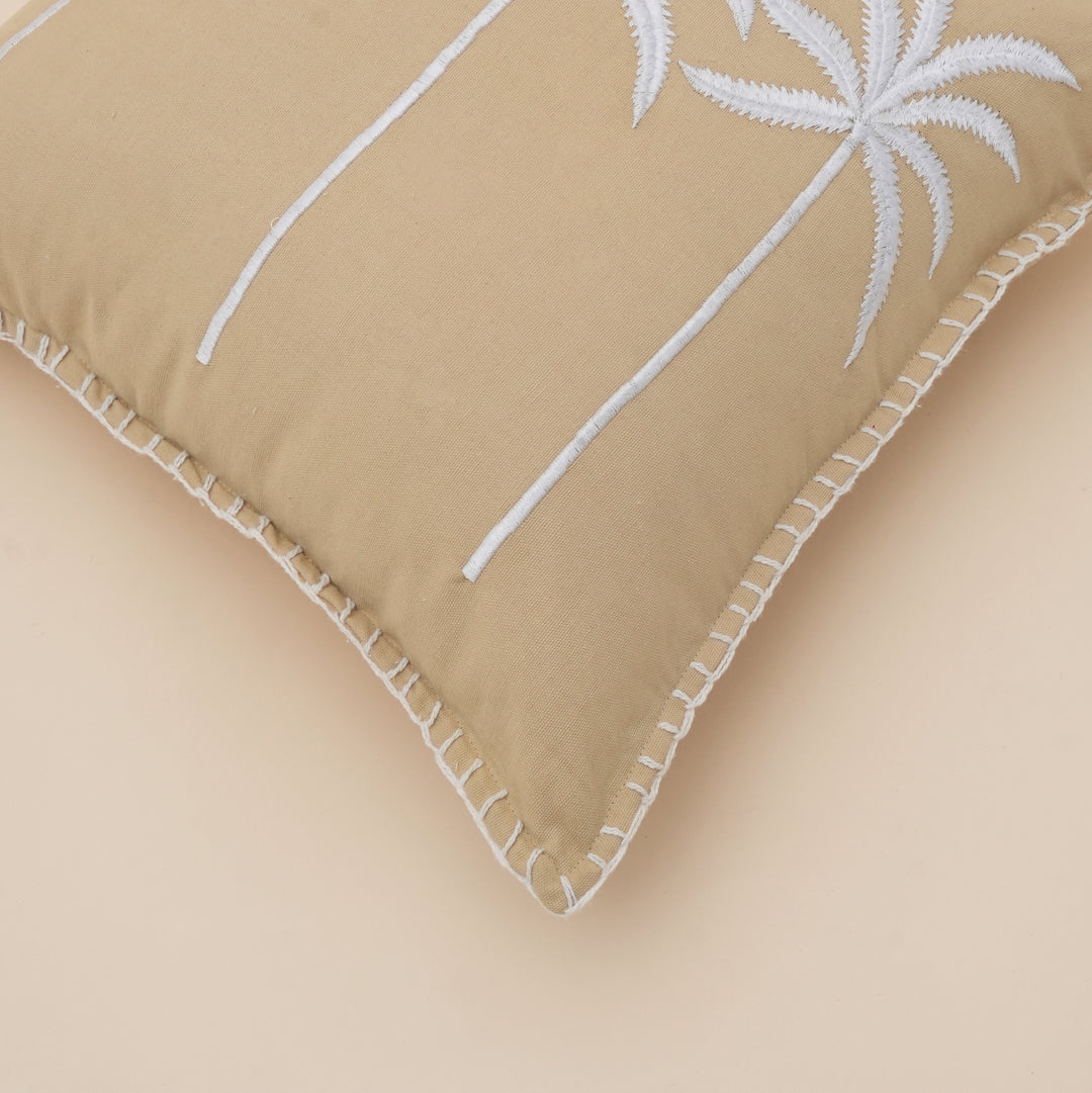 Palm Tree Embroidered Cotton Cushion with Filler 46cm