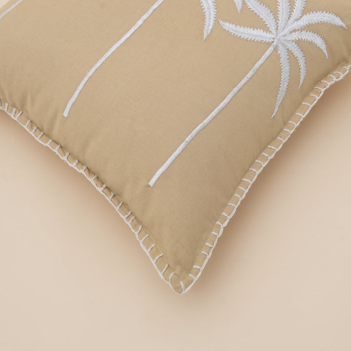 Palm Tree Embroidered Cotton Cushion with Filler 46cm