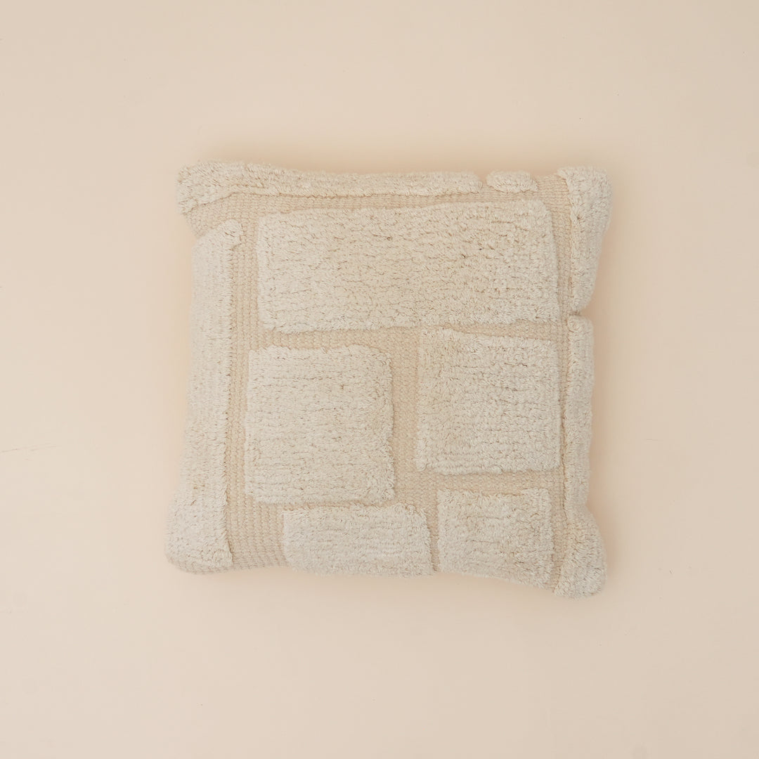 Ivory Dune Textured Tufted Cotton Cushion with Filler 46 cm