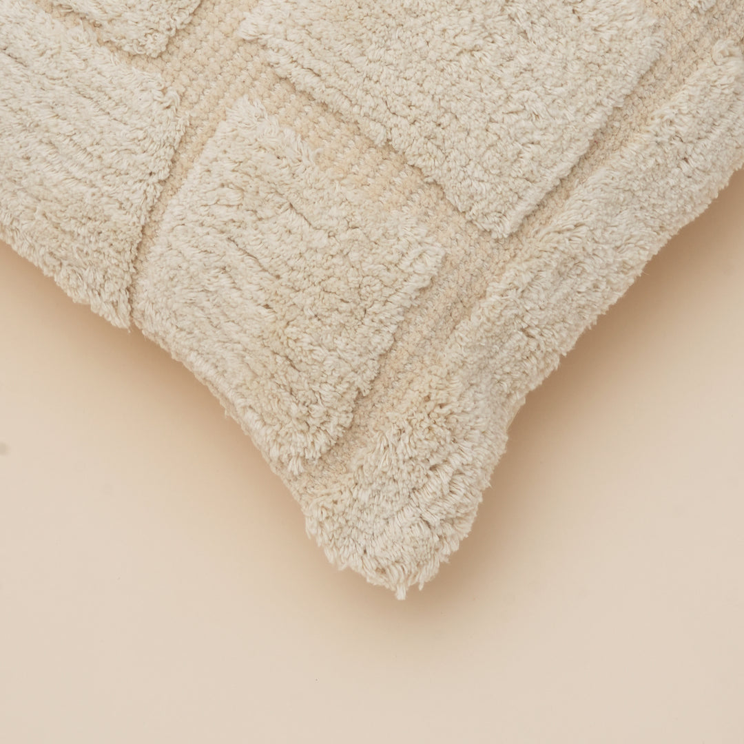 Ivory Dune Textured Tufted Cotton Cushion with Filler 46 cm