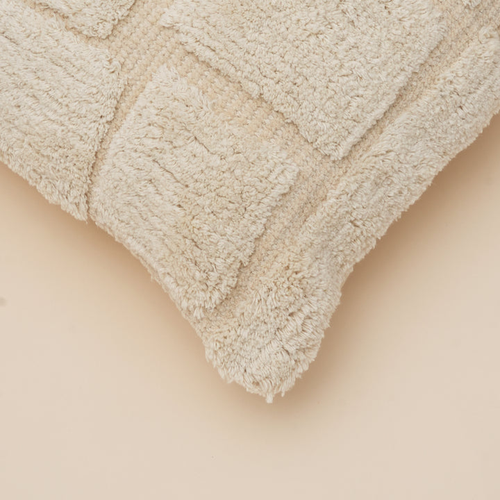 Ivory Dune Textured Tufted Cotton Cushion with Filler 46 cm