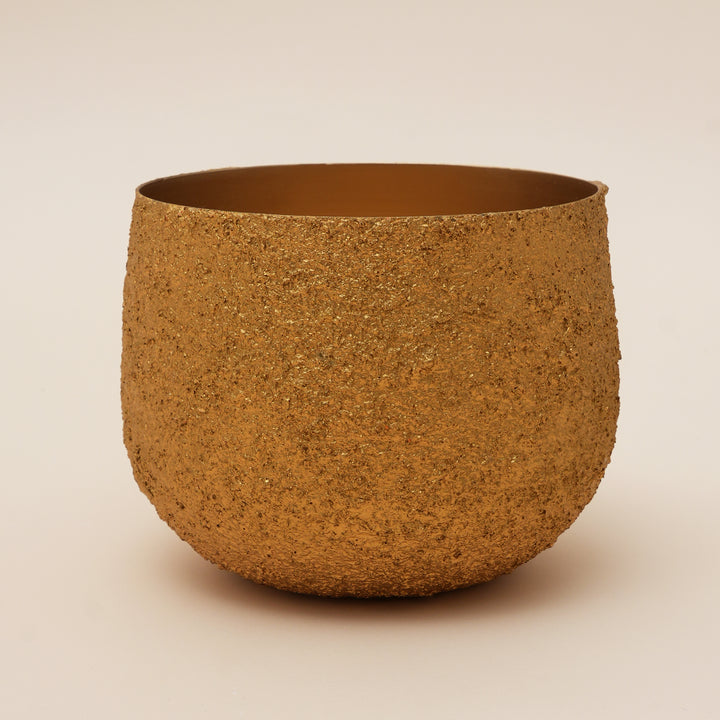 Gilded Crater Orb Iron Planter Pot – Gold Textured Decorative Bowl