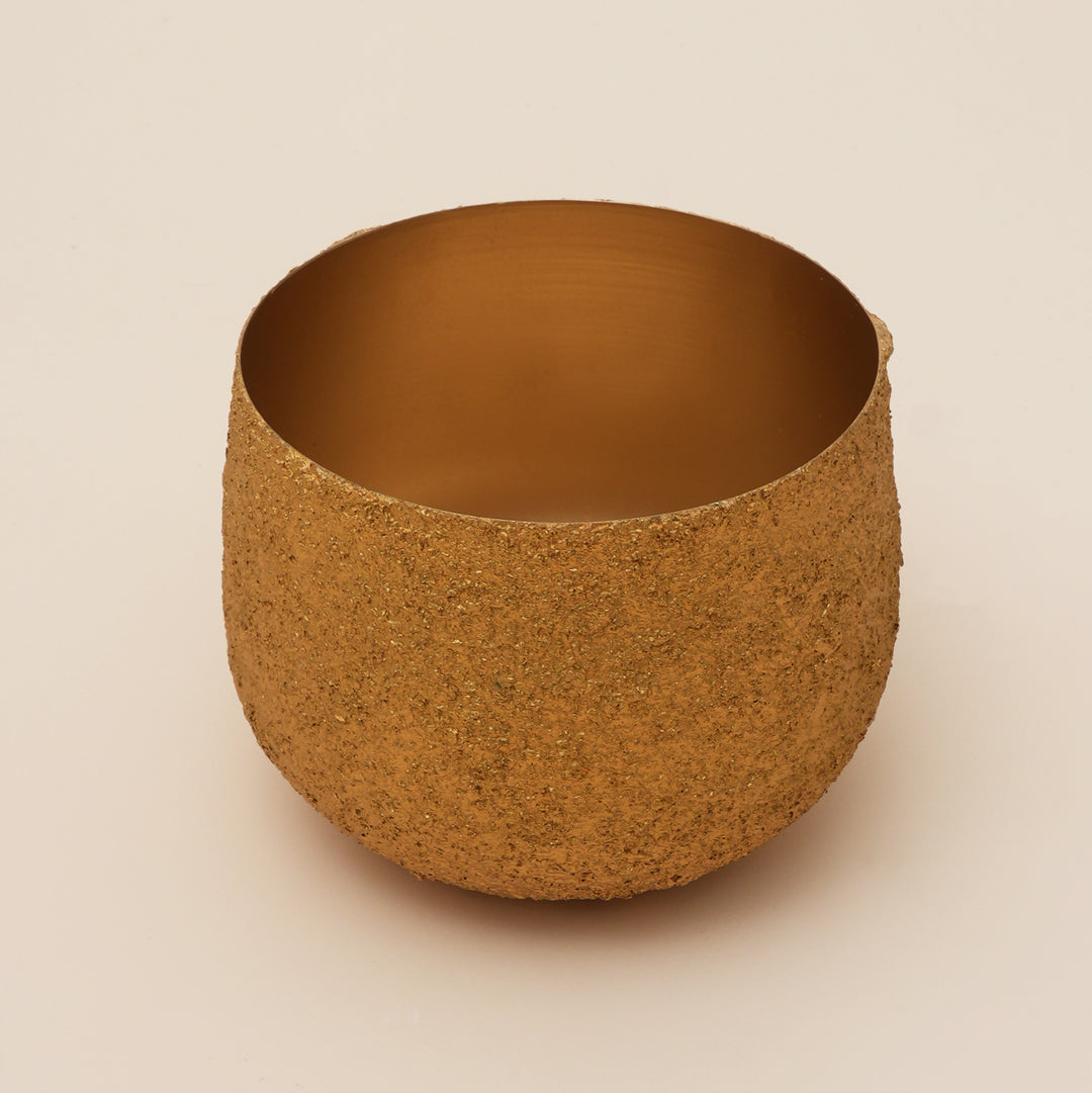 Gilded Crater Orb Iron Planter Pot – Gold Textured Decorative Bowl