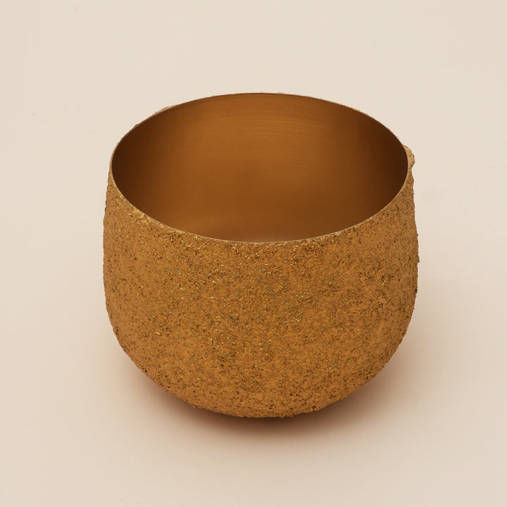 Gilded Crater Orb Iron Planter Pot – Gold Textured Decorative Bowl