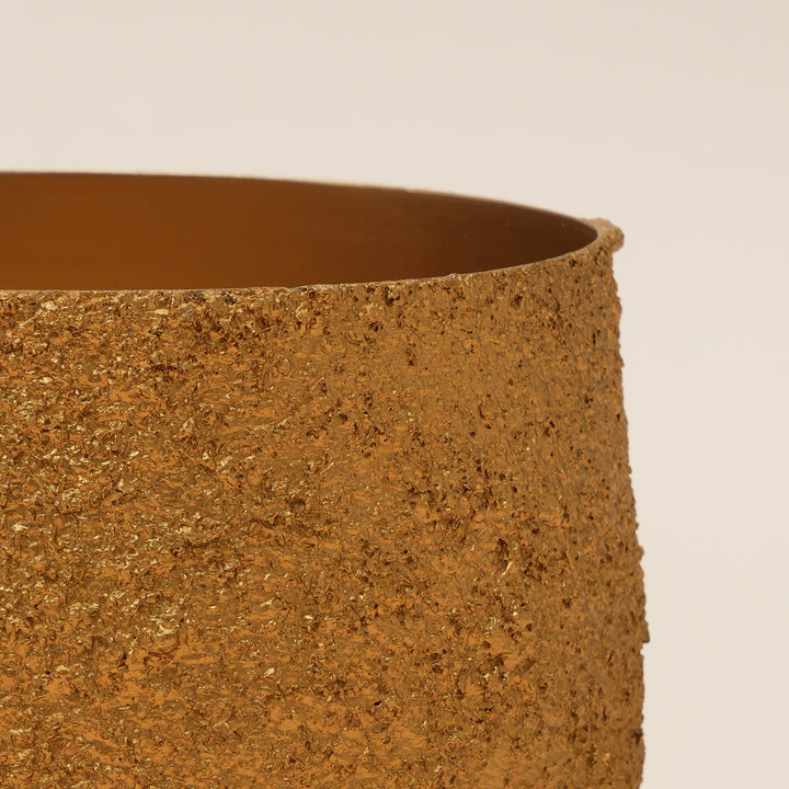 Gilded Crater Orb Iron Planter Pot – Gold Textured Decorative Bowl