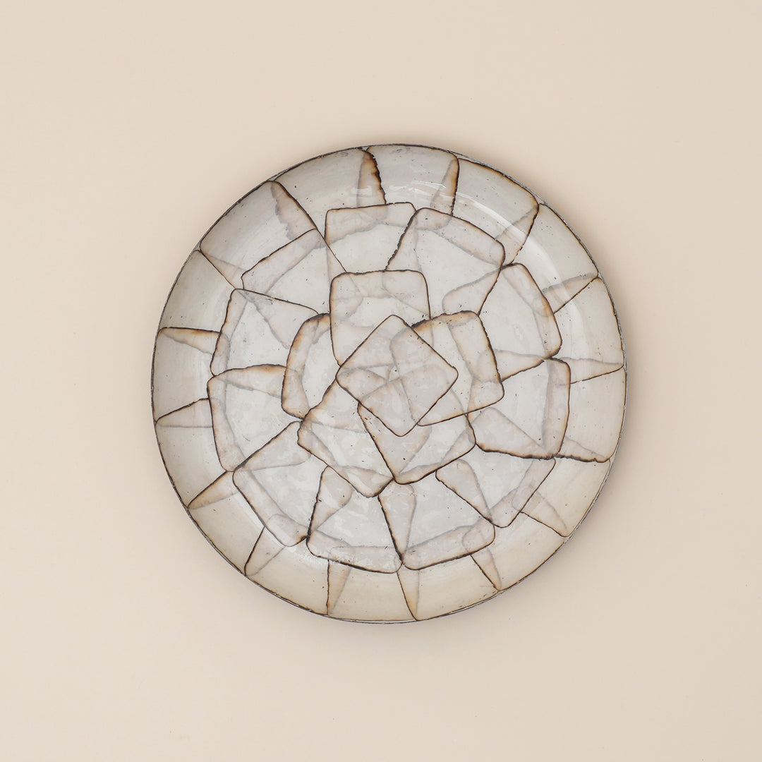 Set of 4 Rustica Mosaic Round Iron Tray – Enamel Stone Pattern Decorative Display Tray