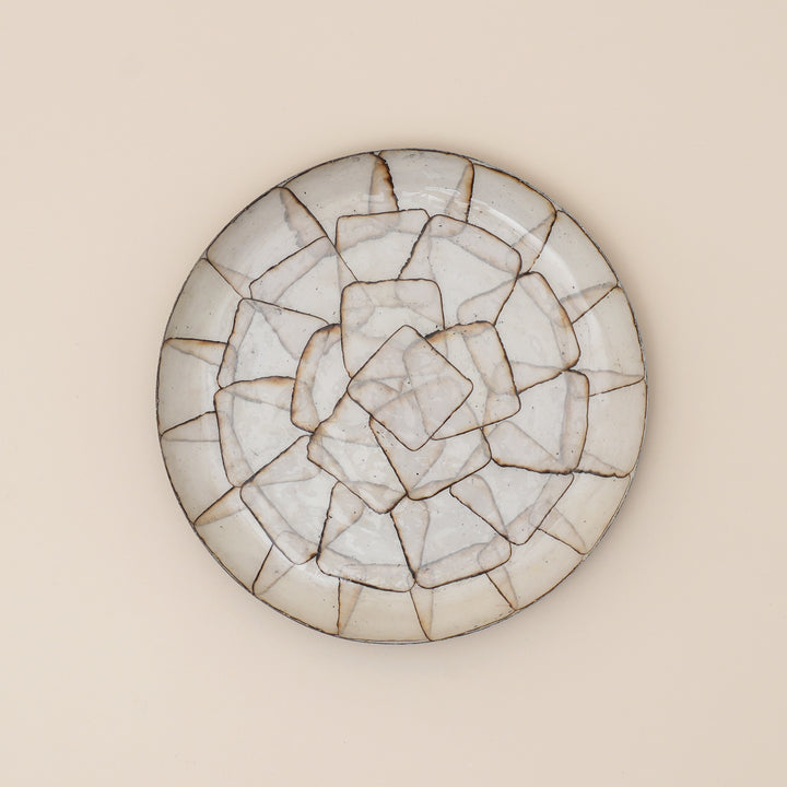 Set of 4 Rustica Mosaic Round Iron Tray – Enamel Stone Pattern Decorative Display Tray