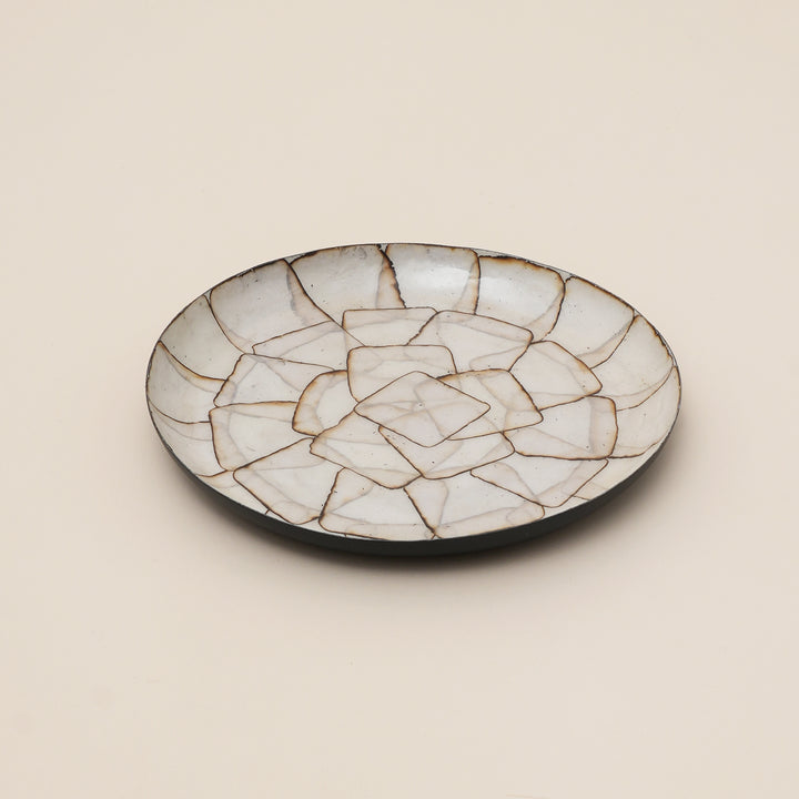 Set of 4 Rustica Mosaic Round Iron Tray – Enamel Stone Pattern Decorative Display Tray