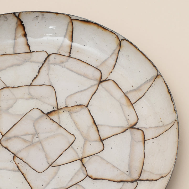 Set of 4 Rustica Mosaic Round Iron Tray – Enamel Stone Pattern Decorative Display Tray
