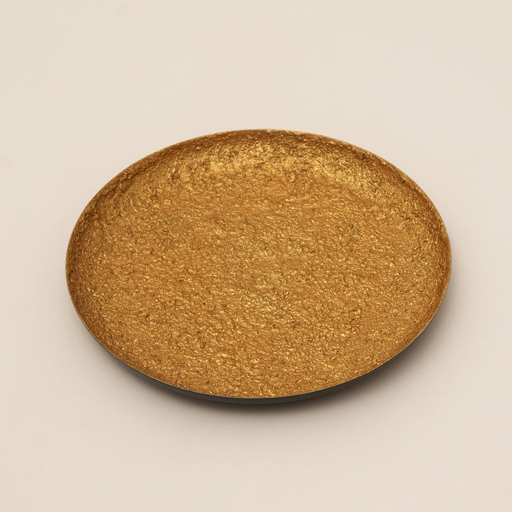 Aurielle Textured Round Iron Tray – Hammered Gold Decorative Display Tray