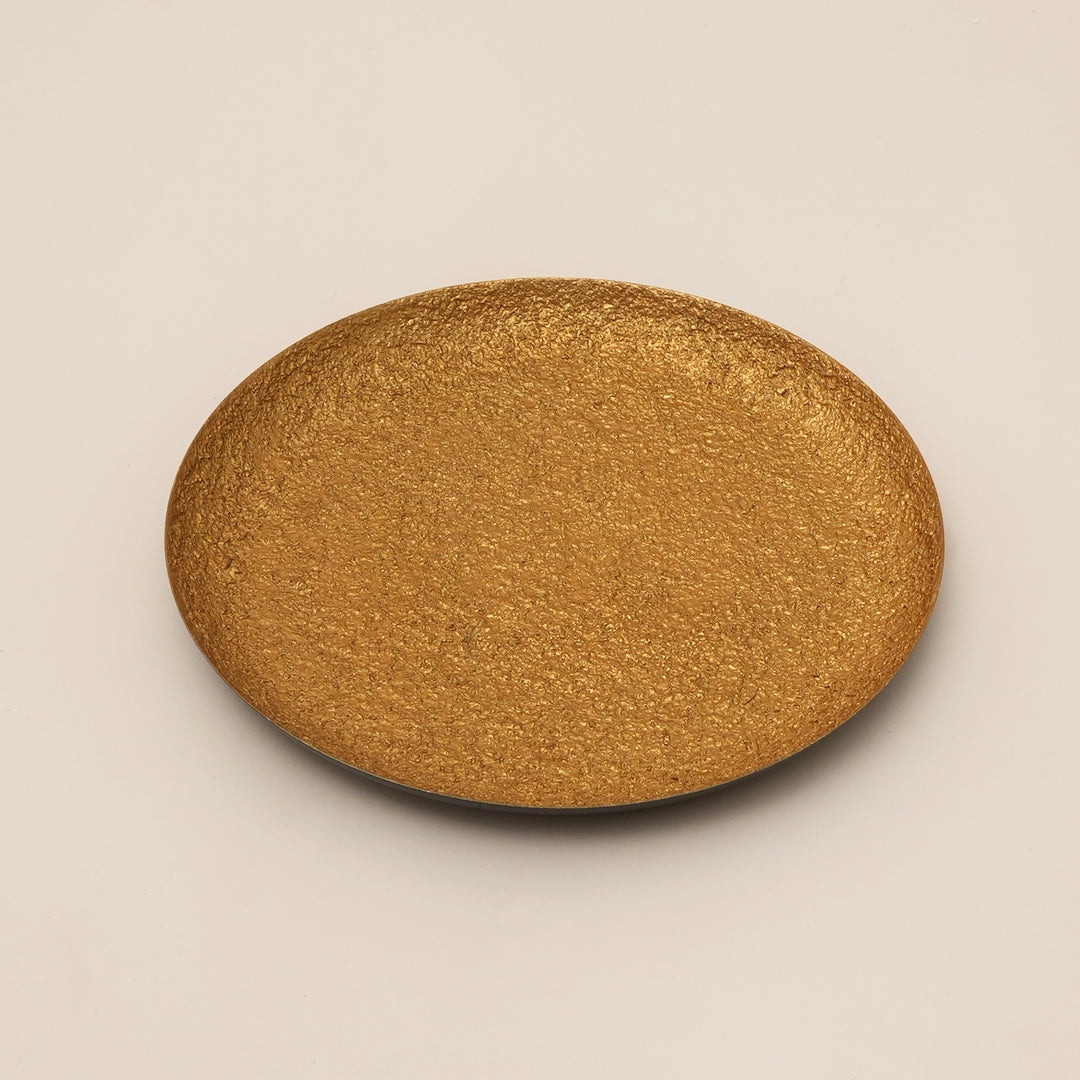 Antique Gold Hammered Round Iron Decorative Tray