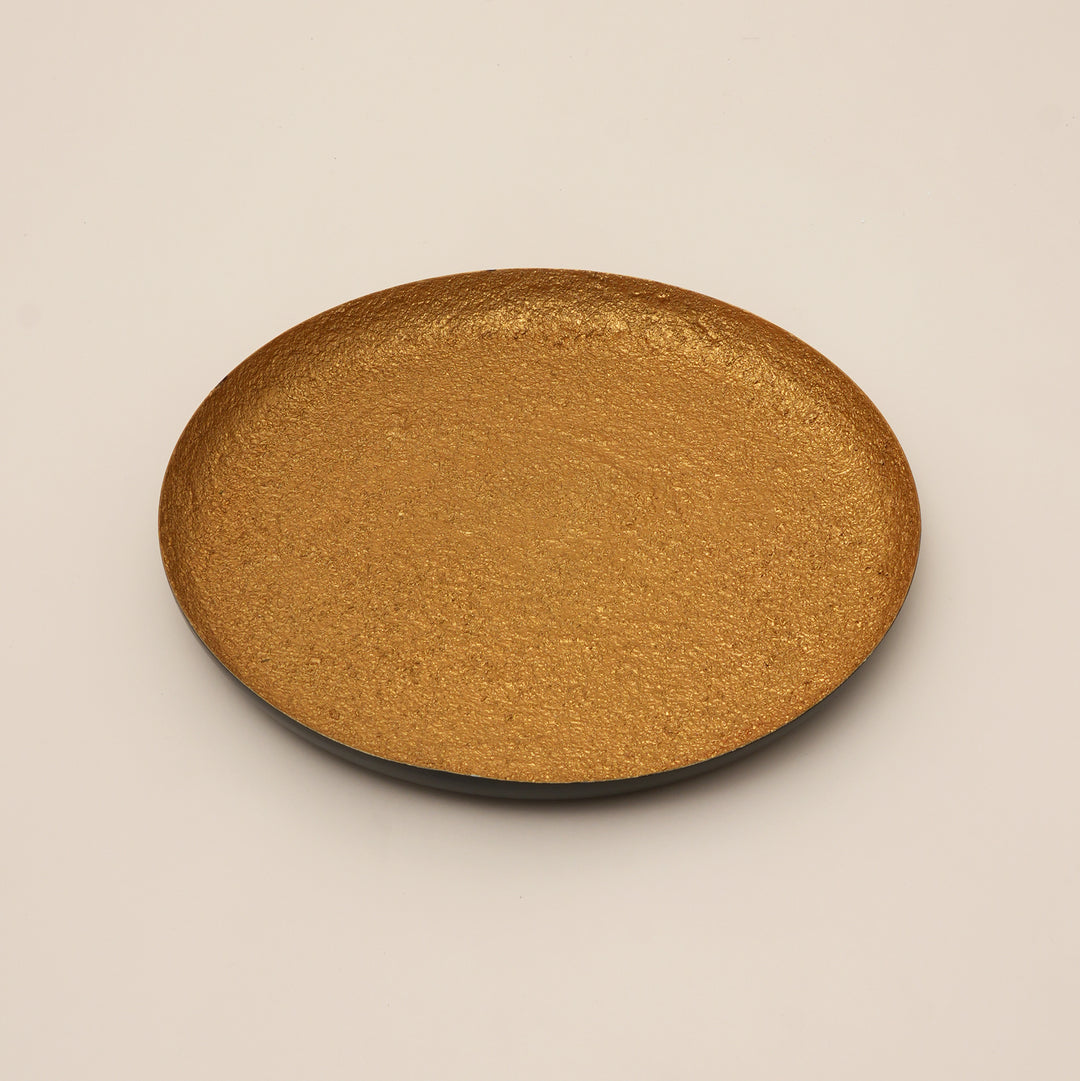 Antique Gold Hammered Round Iron Decorative Tray – Large Statement Centrepiece