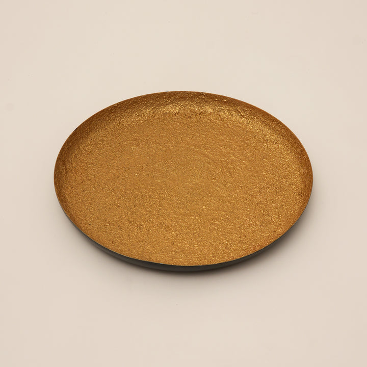 Antique Gold Hammered Round Iron Decorative Tray – Large Statement Centrepiece