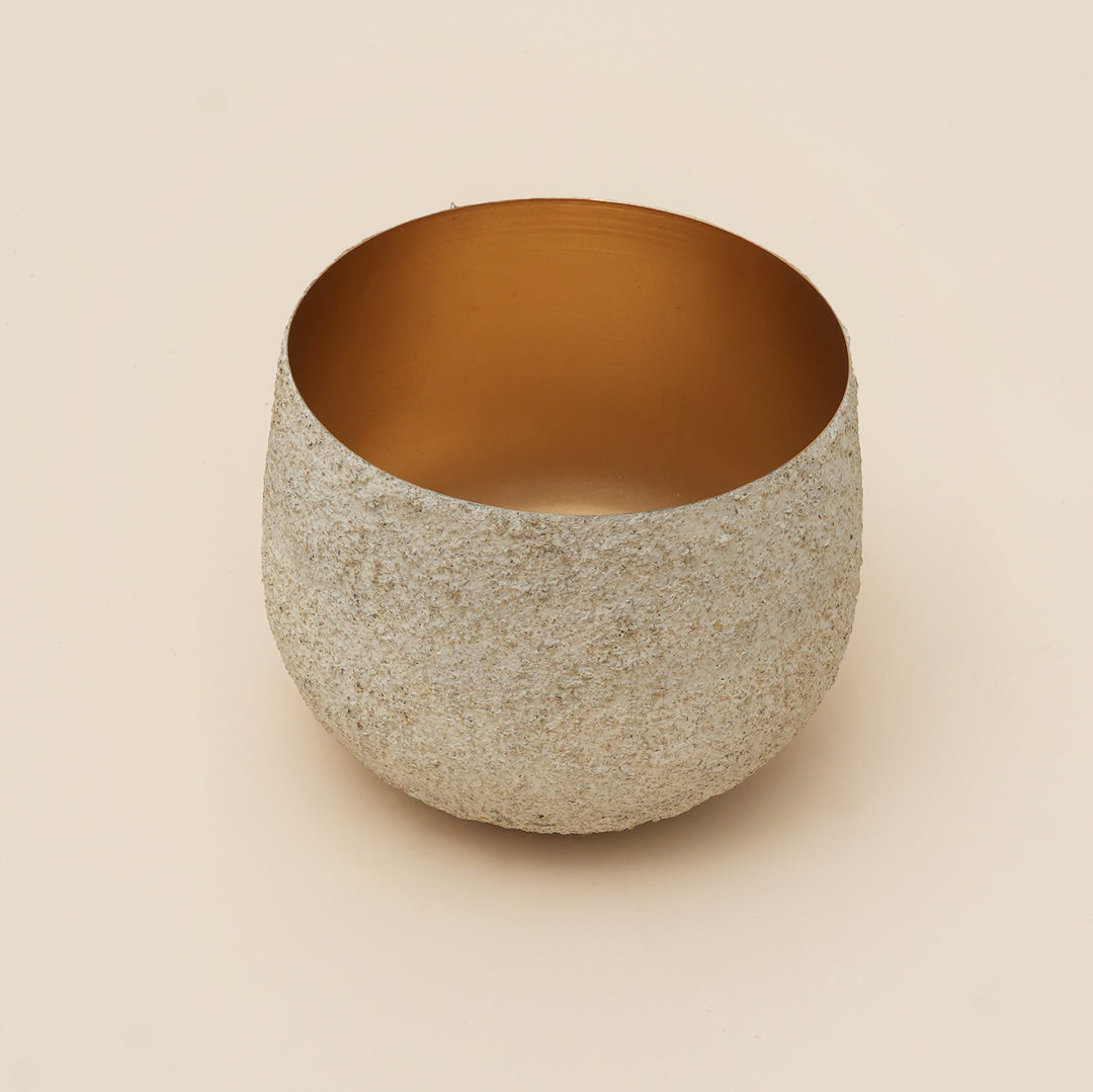 Textured Stone-Finish Iron Planter Pot – White | Decorative Indoor Planter