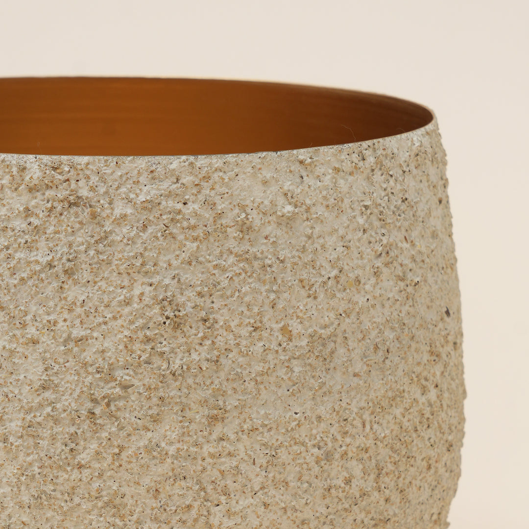 Textured Stone-Finish Iron Planter Pot – White | Decorative Indoor Planter