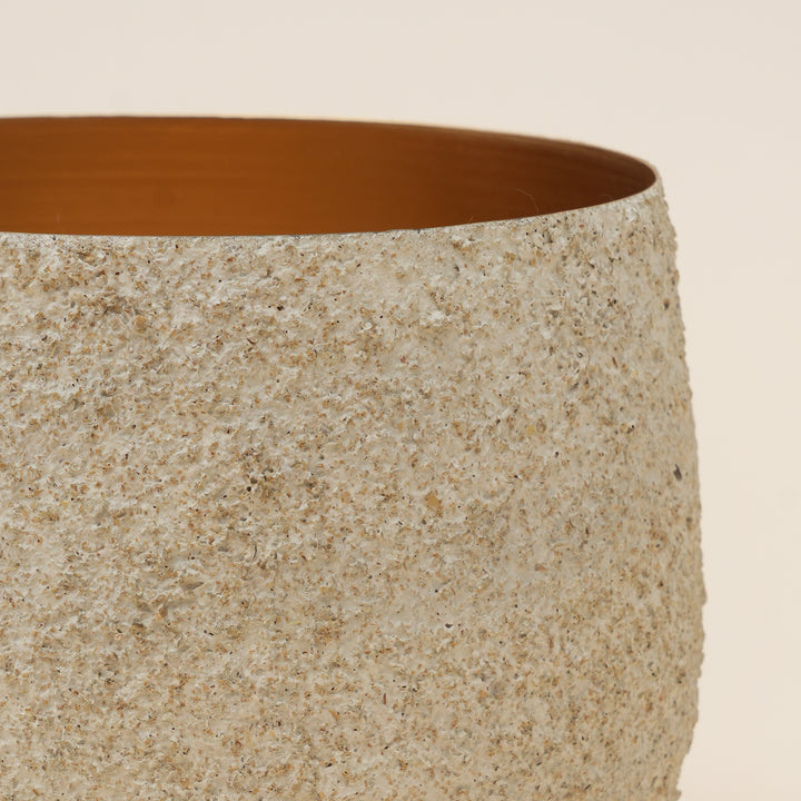 Textured Stone-Finish Iron Planter Pot – White | Decorative Indoor Planter