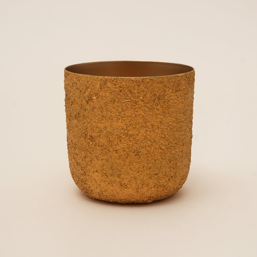 Gilded Stone Texture Iron Pot – Rustic Gold Decorative Planter