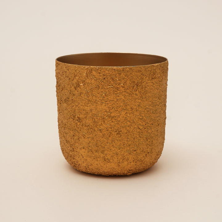 Gilded Stone Texture Iron Pot – Rustic Gold Decorative Planter