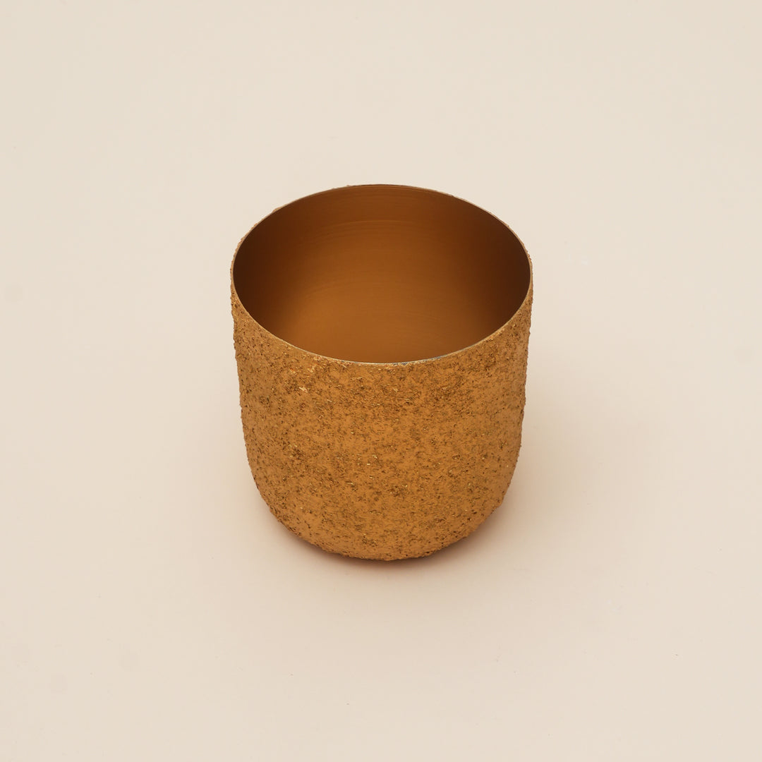 Gilded Stone Texture Iron Pot – Rustic Gold Decorative Planter