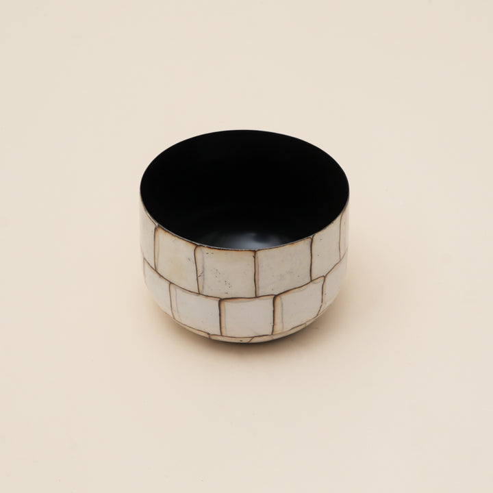 Set of 3 Vintage Crackle Glaze Round Iron Planter Pot – White Stone Mosaic Design