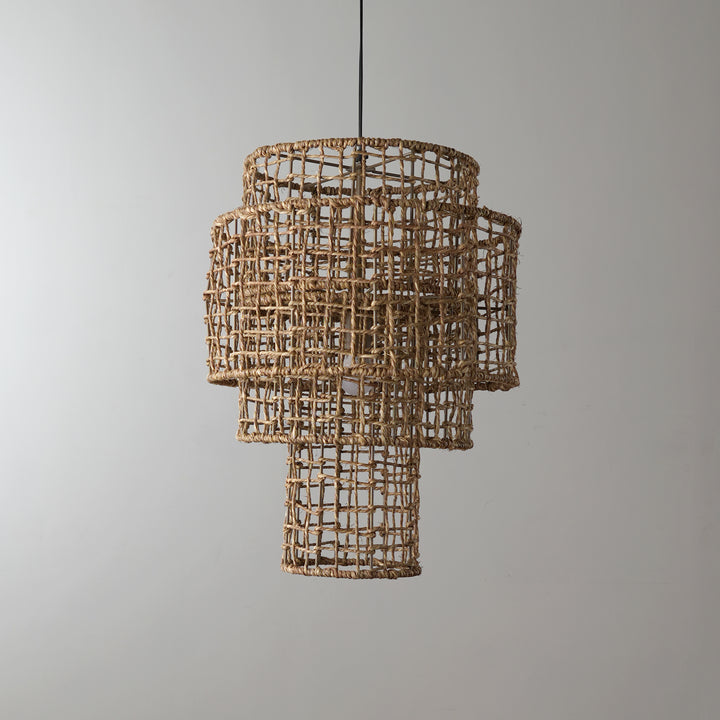Grande lampada a sospensione in corda - Marrone chiaro