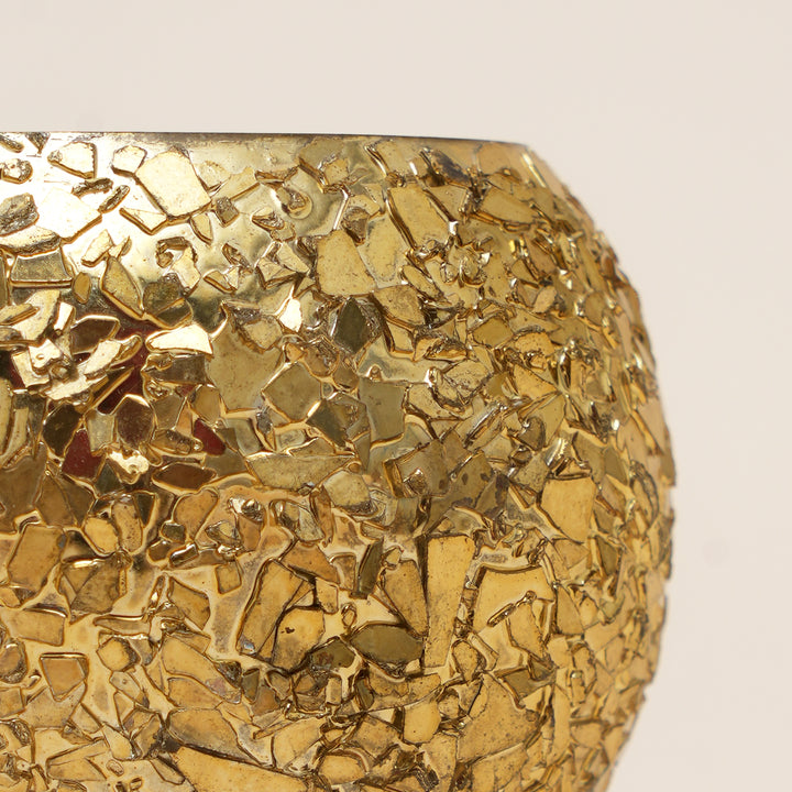 Set of 4 Gold Mosaic Globe Glass Votive Candle Holders | Handcrafted Glitter Crackle Design Tealight Holders