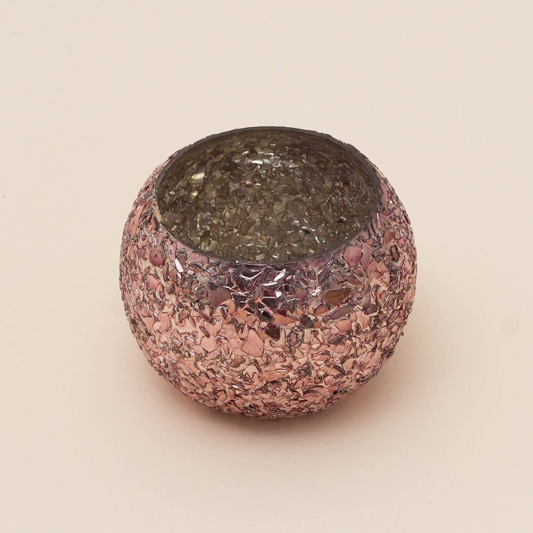 Set of 4 Gold Mosaic Globe Glass Votive Candle Holders | Handcrafted Glitter Crackle Design Tealight Holders