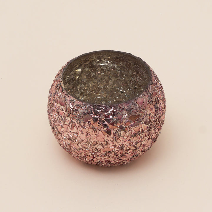 Set of 4 Gold Mosaic Globe Glass Votive Candle Holders | Handcrafted Glitter Crackle Design Tealight Holders