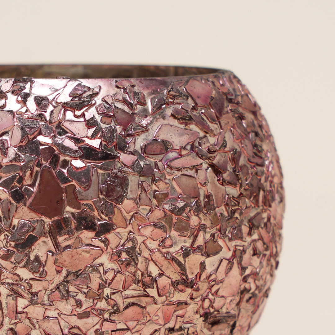 Set of 4 Gold Mosaic Globe Glass Votive Candle Holders | Handcrafted Glitter Crackle Design Tealight Holders